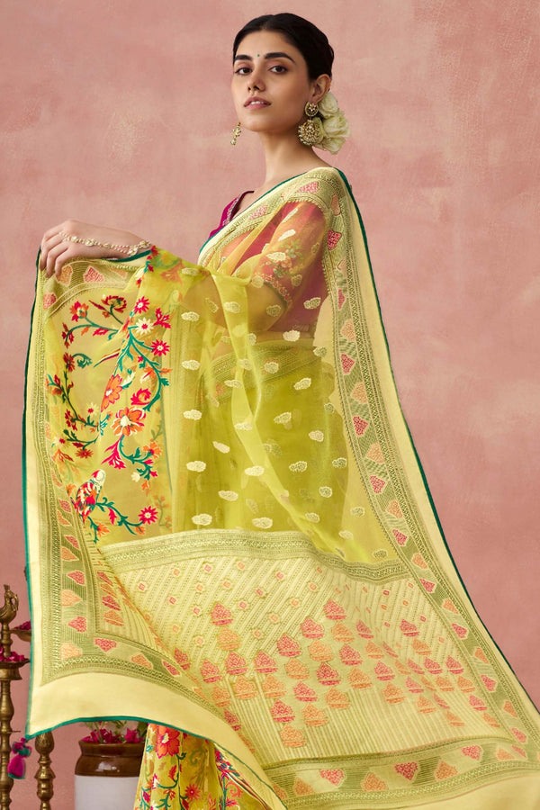 Yellow Organza Saree