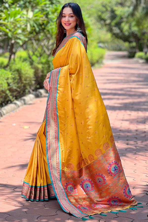 Yellow Paithani Silk Saree