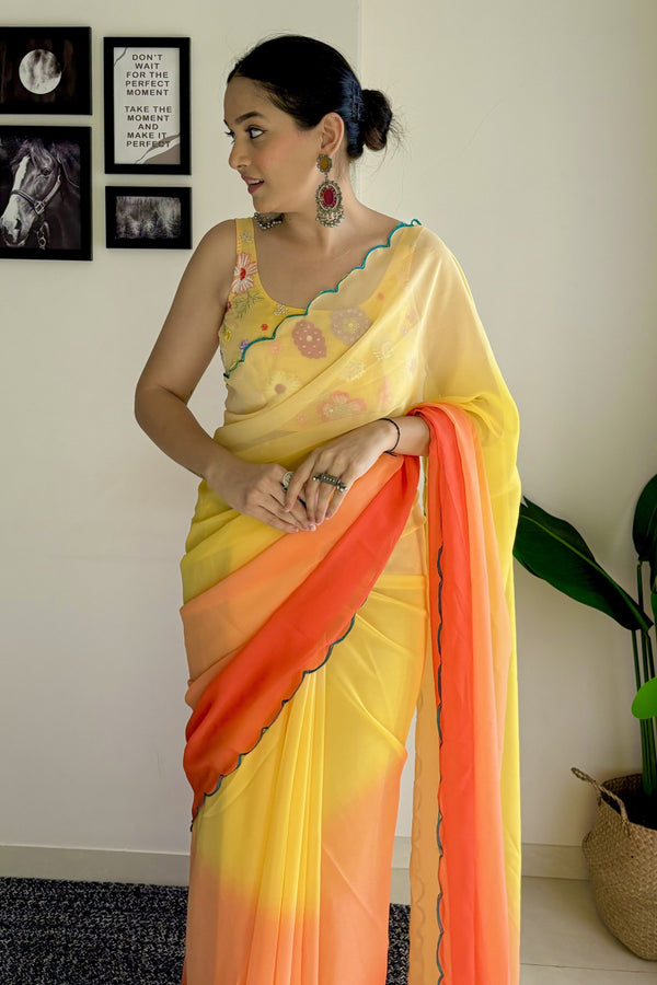 Yellow Plain Georgette Saree