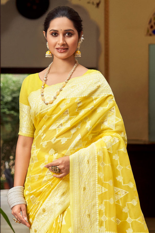 Yellow Woven Cotton Saree