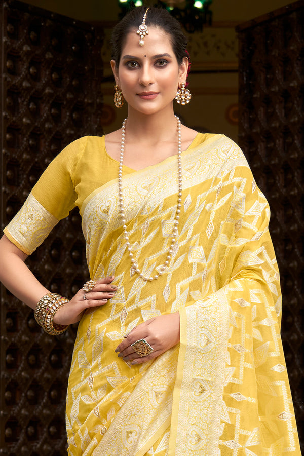 Yellow Woven Cotton Saree