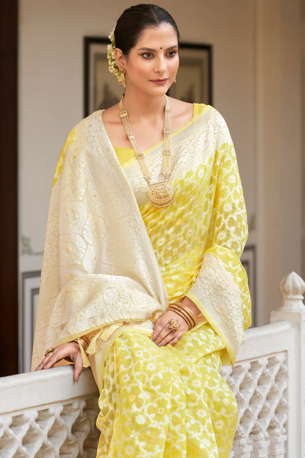 Yellow Woven Cotton Saree