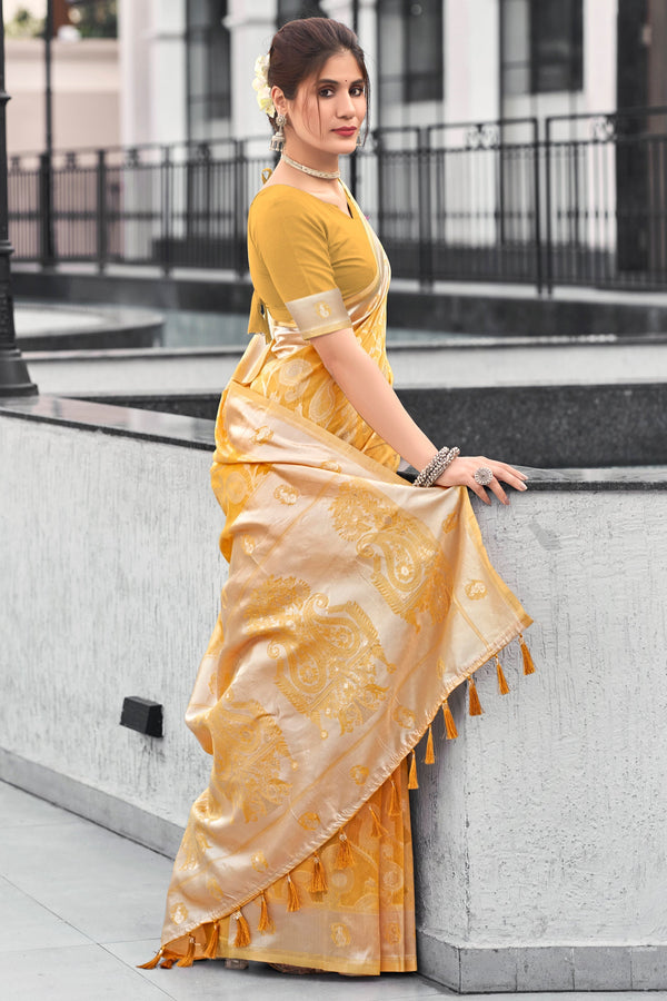 Yellow Woven Cotton Saree