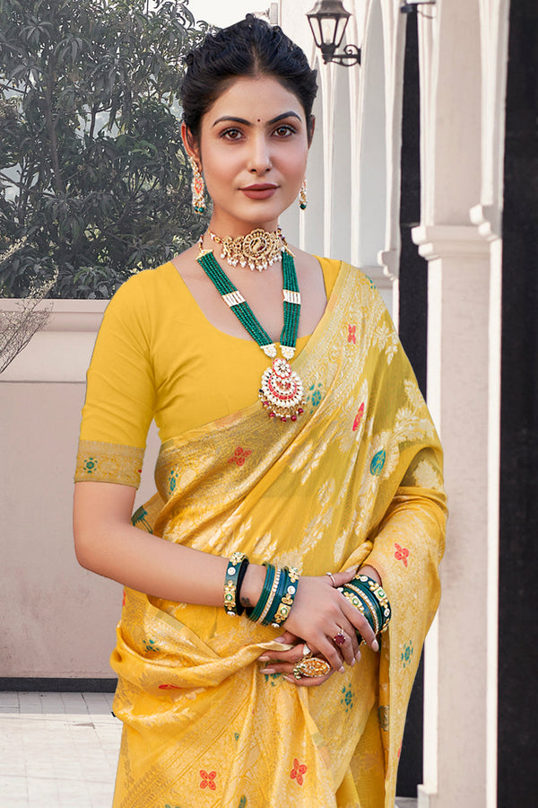 Yellow Woven Cotton Saree