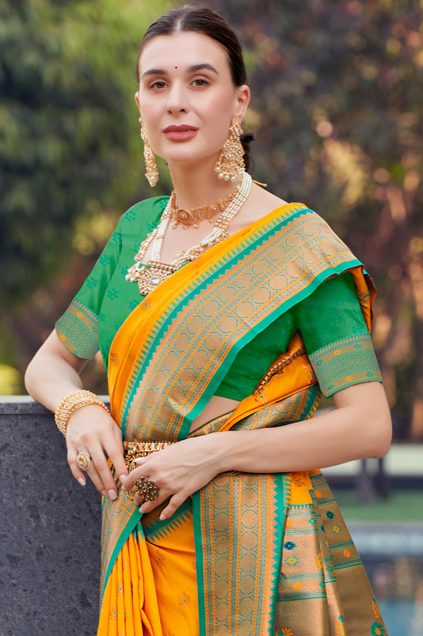 Yellow Silk Paithani Saree