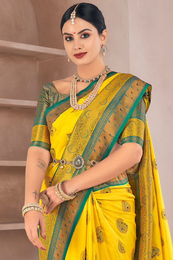 Yellow Woven Silk Saree