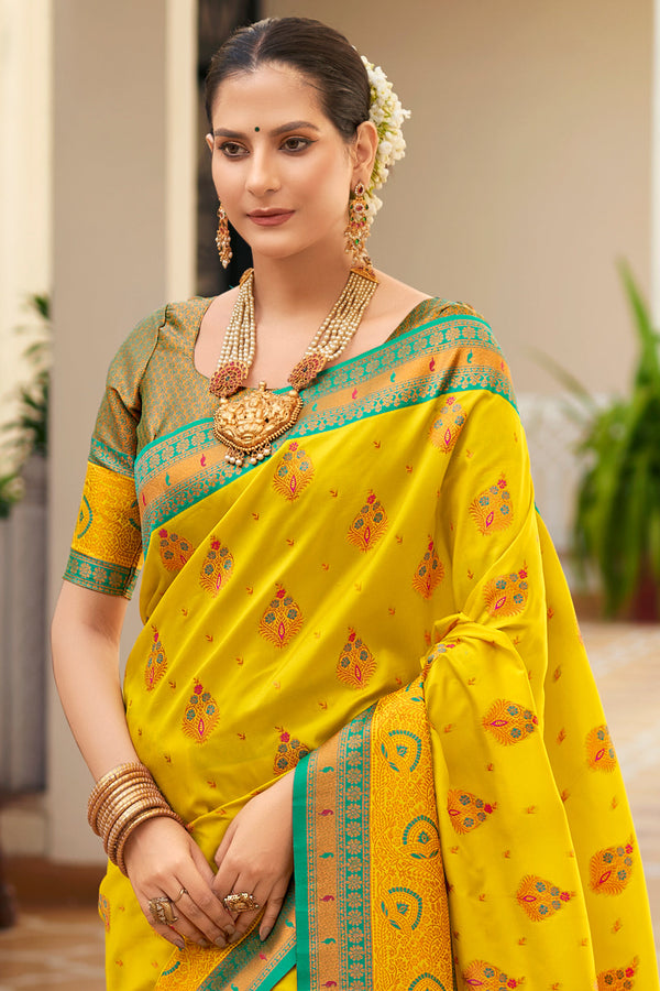 Yellow Woven Silk Saree