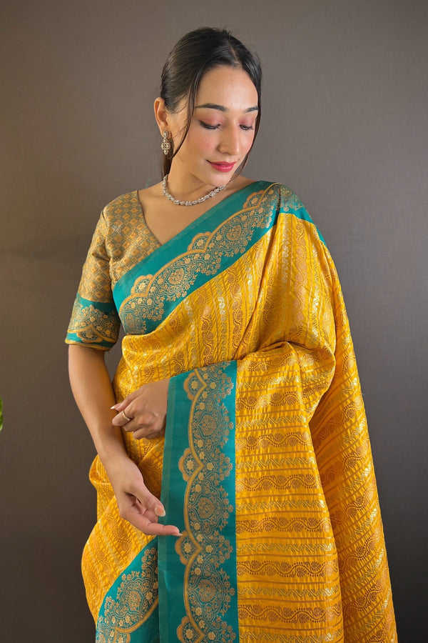 Yellow Woven Silk Saree