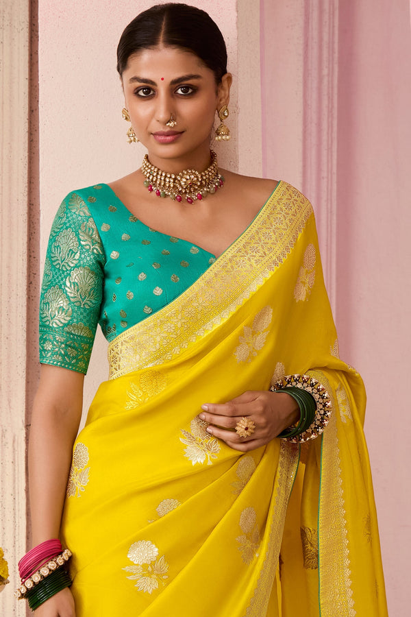 Yellow Woven Silk Saree