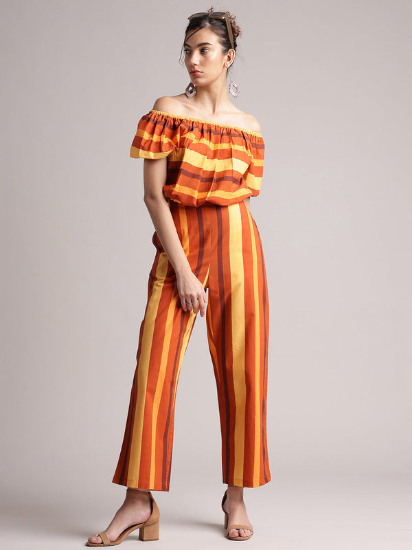 Brown Poplin Striped Regular Co-Ord Set