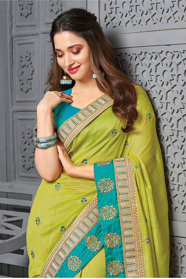 Blue Green Embroidered Saree