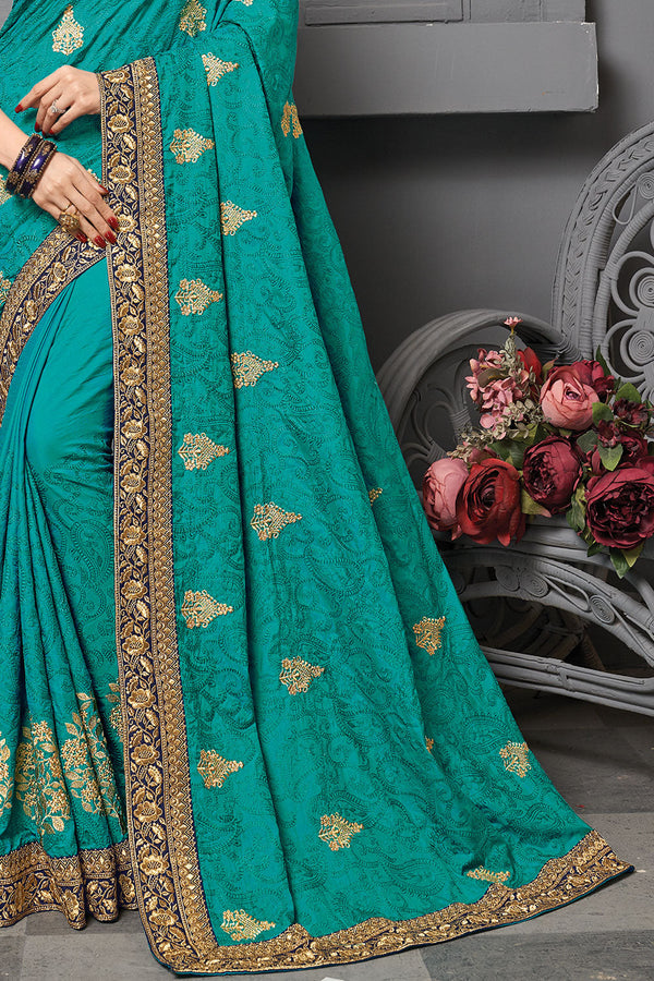 Blue Embroidered Saree