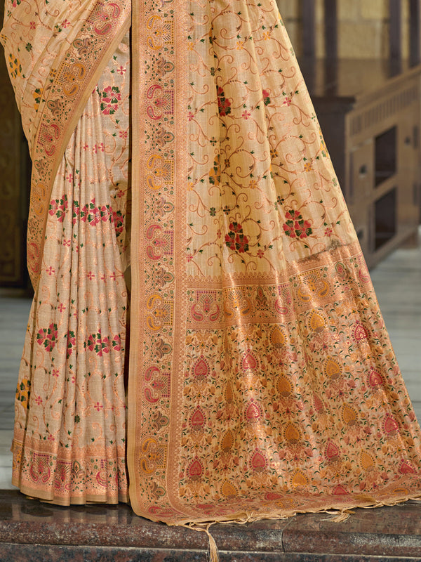 Beige Silk Blend Saree With Blouse Piece