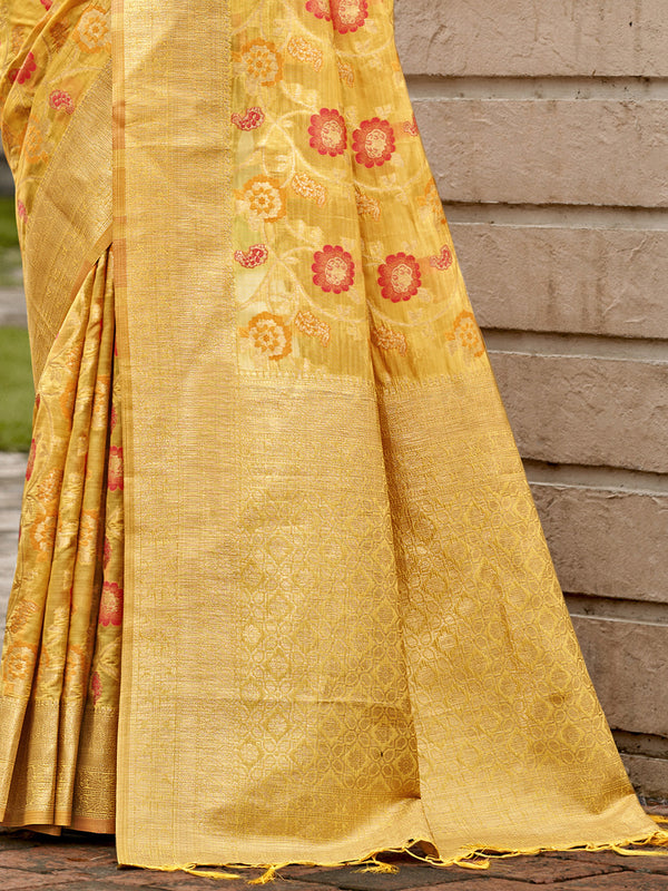 Yellow Organza Saree With Blouse Piece