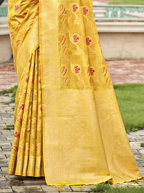 Yellow Organza Saree With Blouse Piece