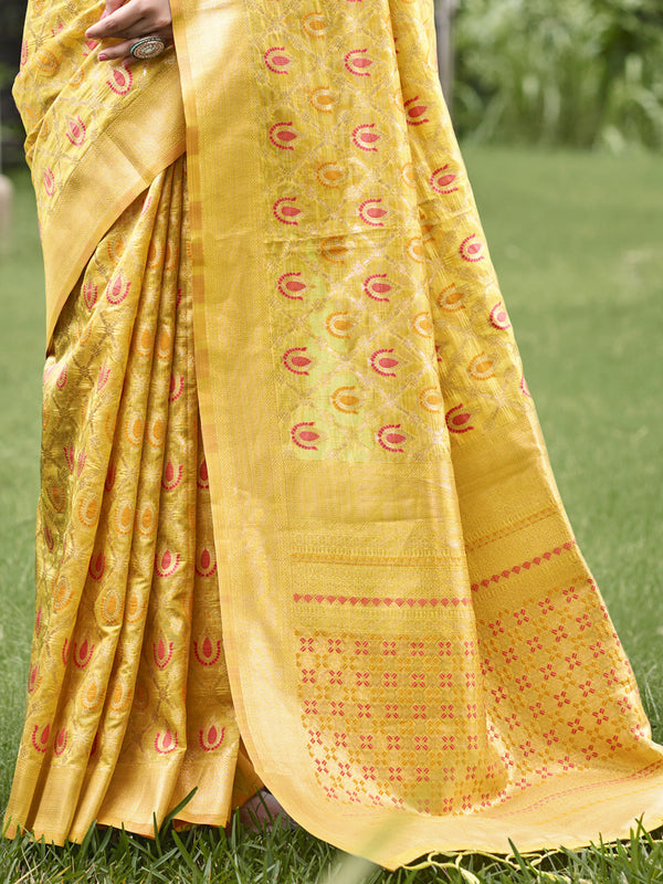 Yellow Organza Saree With Blouse Piece