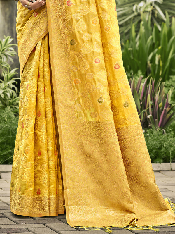 Yellow Organza Saree With Blouse Piece