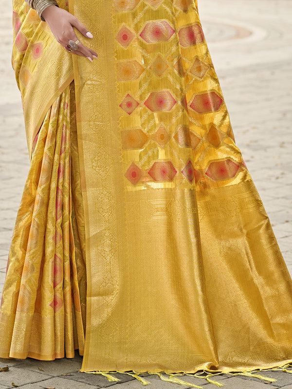 Yellow Organza Saree With Blouse Piece