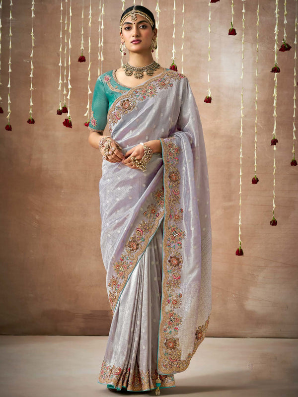 Magnetic Lavender Heavy Border Work Silk Festival Wear Saree