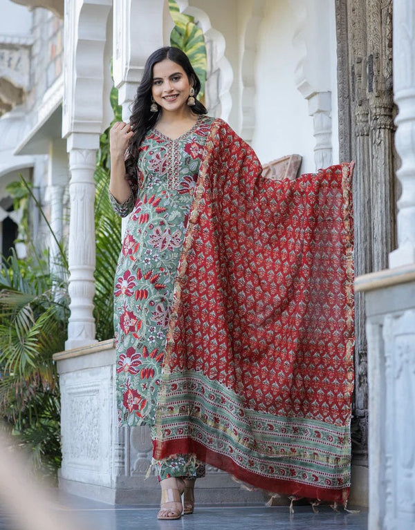 Ethnic set Women Printed Kurta and Pant set With Dupatta