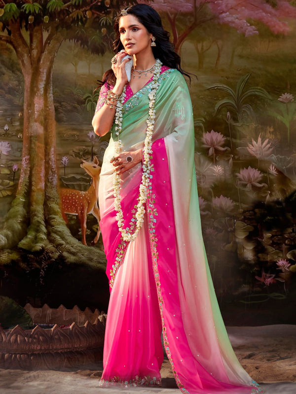 Astonishing Multi-Color Organza Event Wear Saree With Blouse