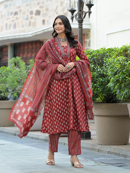 Women Embroidery Straight Kurta and Pant set with Dupatta