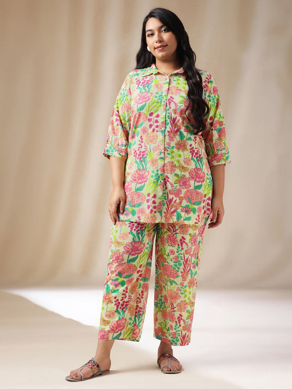 Plus Size Multicolor Cotton Floral Co-Ord Set