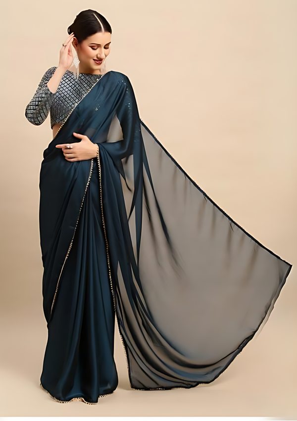 Beads And Stones Detail Pure Georgette Saree