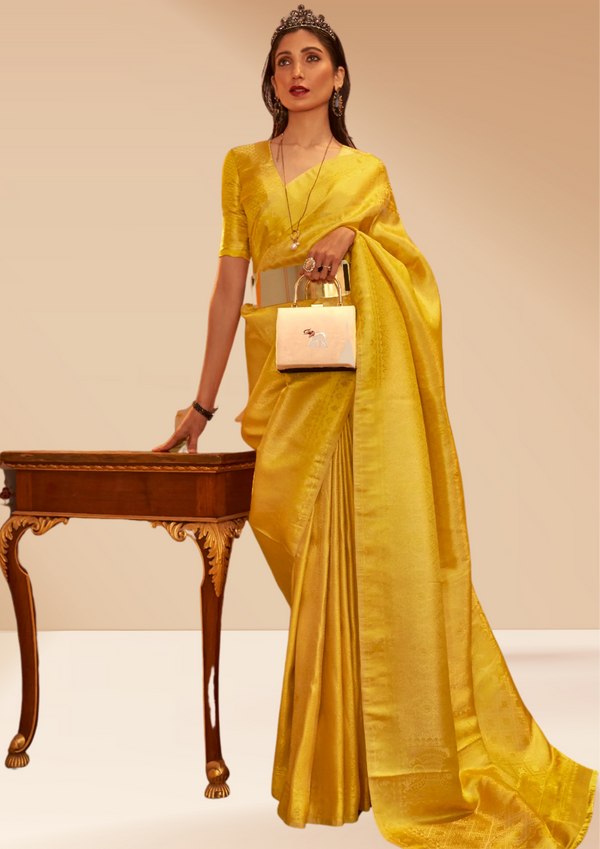 Aureolin Yellow Satin Silk Saree