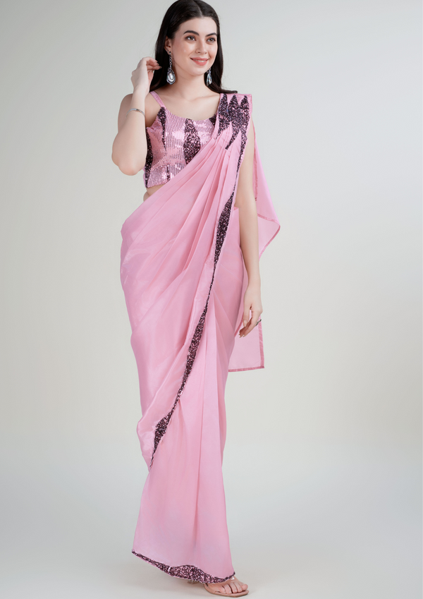 Silk Satin Saree With Sequin Border