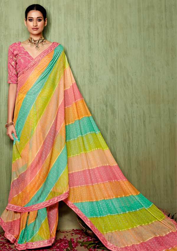 Embroidered Chiffon Saree With Heavy Embroidery work Blouse