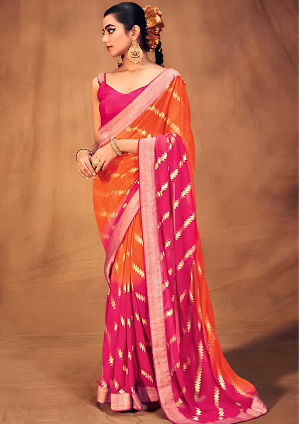 Floral Woven Saree With Contrast Border