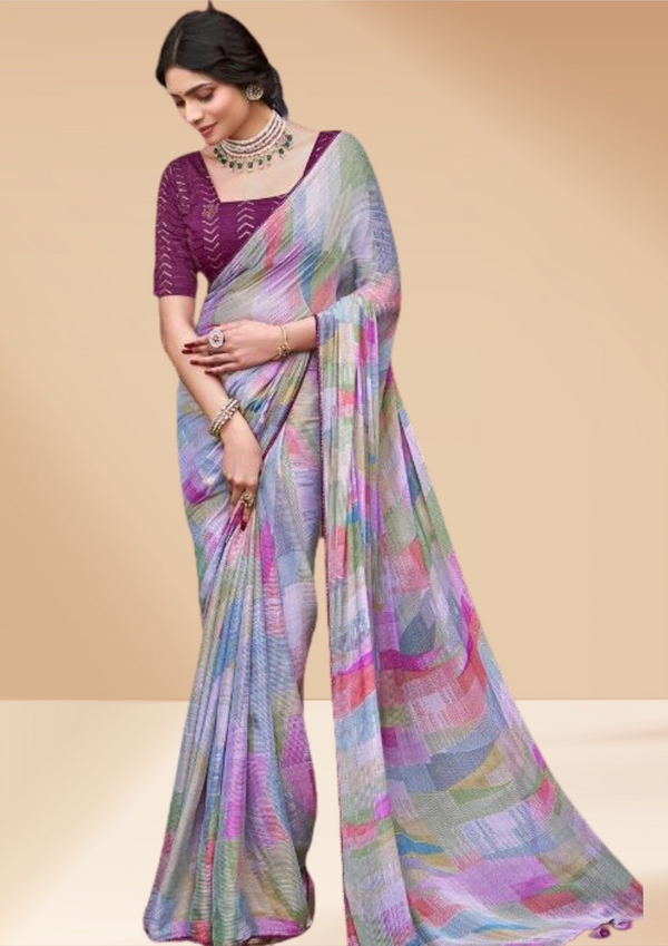 Beads and Stones Pure Chiffon Saree