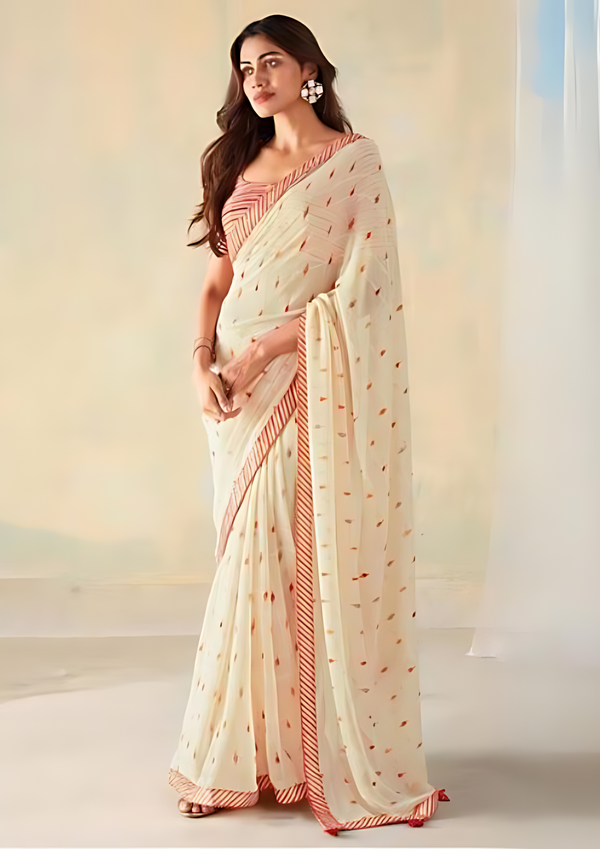 Geometric printed saree with printed border