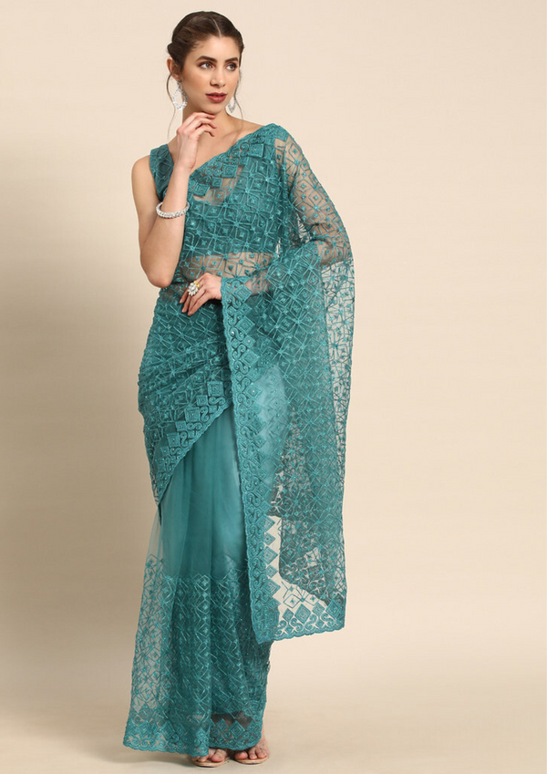 Net Resham Embroidered Fancy Saree